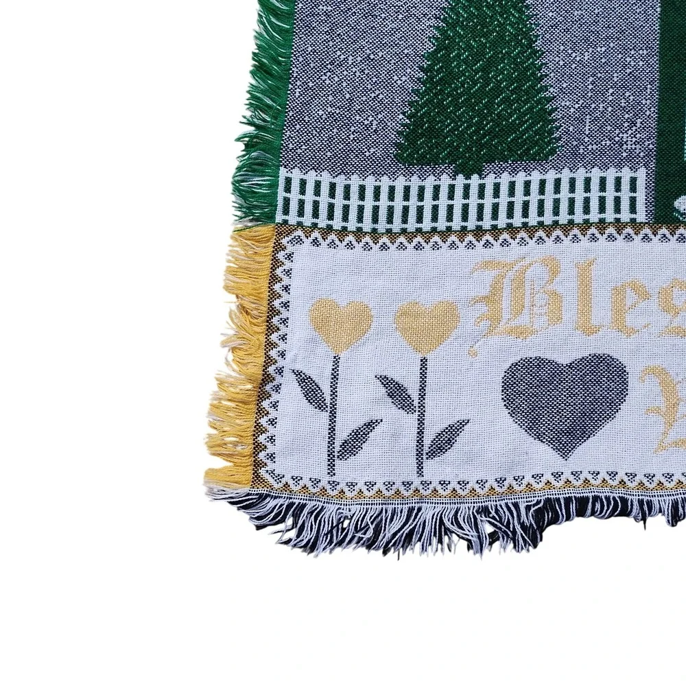 Bless This House With Love Throw Blanket Tapestry Angel Home Pine Tree Christmas